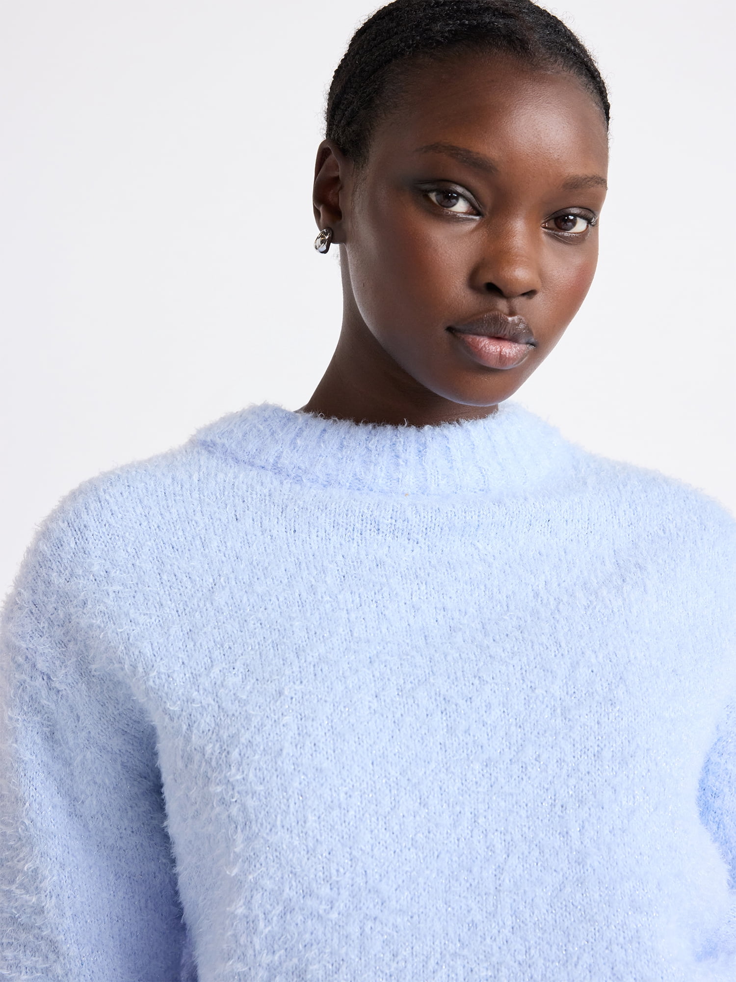 Free Assembly Women's Mock Neck Wedge Sweater with Long Sleeves, Sizes XS-XXL
