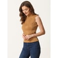 thumbnail image 4 of Camiseta sin mangas con cuello simulado para mujer, cuello alto, sin mangas, acanalado, top de punto marrón XS, 4 of 6