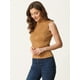 thumbnail image 4 of Camiseta sin mangas con cuello simulado para mujer, cuello alto, sin mangas, acanalado, top de punto marrón XS, 4 of 6