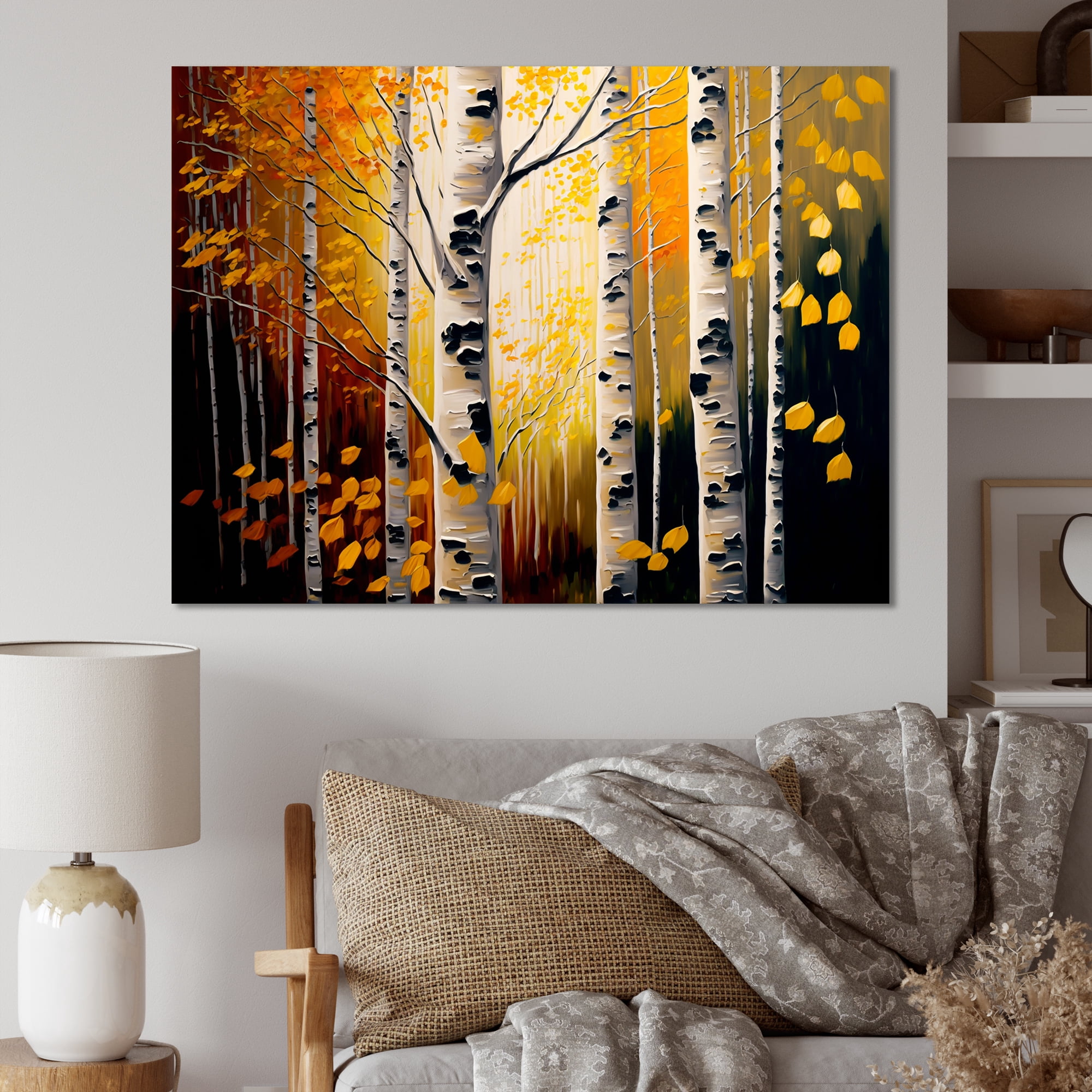 Designart Into A Golden Birch Forest III Canvas Wall Art