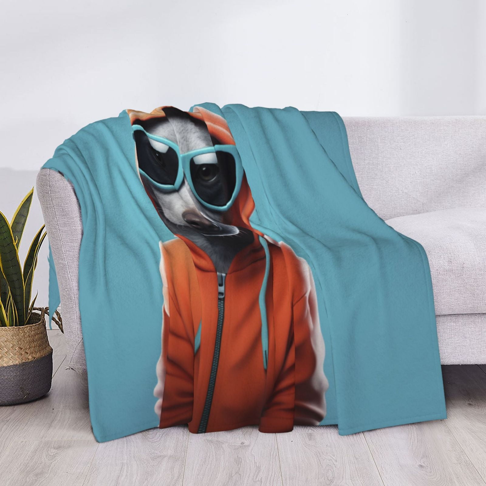 Throw Blanket for Couch - Cool Dog In Hoodie Soft Comfy Lightweight Cozy Warm Throw Blanket, Fuzzy Plush Flannel Blanket & Throws for Sofa and Bed All Season