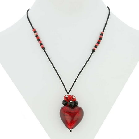 - GlassOfVenice Murano Glass Venetian Love Heart Necklace - Ruby Red and Black