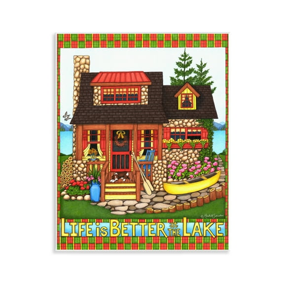 Stupell Industries Patterned Better At Lake Landscape & Nature Painting Unframed Art Print Wall Art, 11 x 14