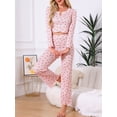 thumbnail image 2 of DARING DIVA Women's Pajama Sets Cherry Print Ruffled Long Sleeve Top and Pants S Pink, 2 of 6
