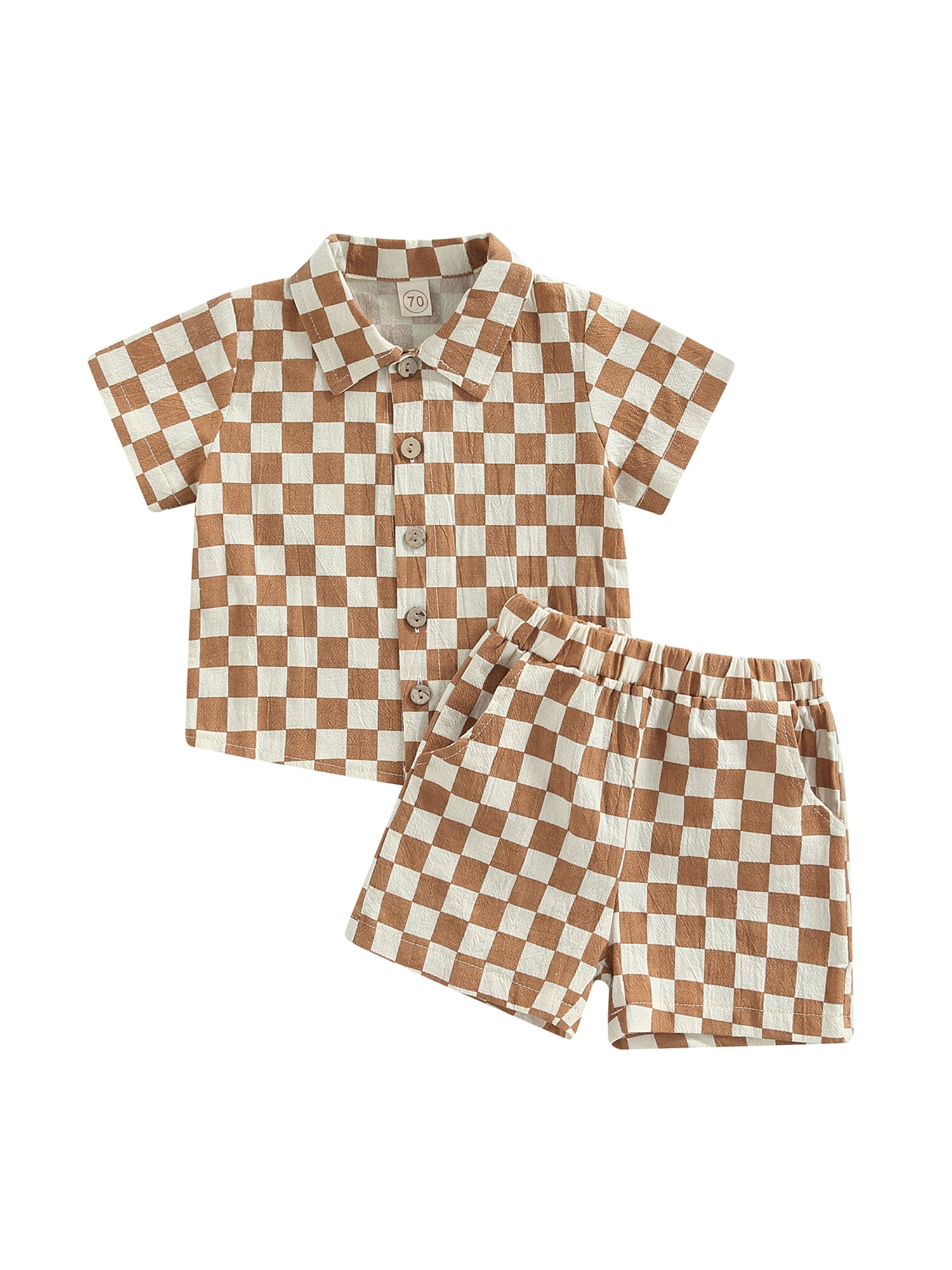 LisenraIn Summer Kids Boys Clothes Sets Plaid Print Short Sleeve T-shirts  Pocket Shorts Beach Outfits