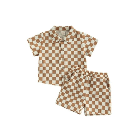 

Bagilaanoe Newborn Baby Boys Shorts Set 6M 12M 18M 24M Short Sleeve Lapel Shirts Tops + Short Pants Summer Checkerboard Print Casual Outfits