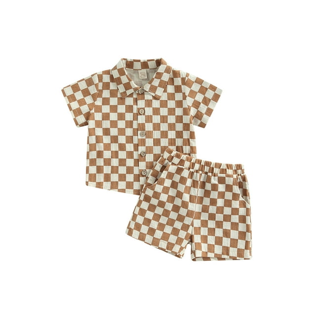 Sunloudy Ensemble d'Été 2 Pcs pour Nouveau-Né Garçon, Haut à Manches Courtes à Col à Revers avec Boutons + Short