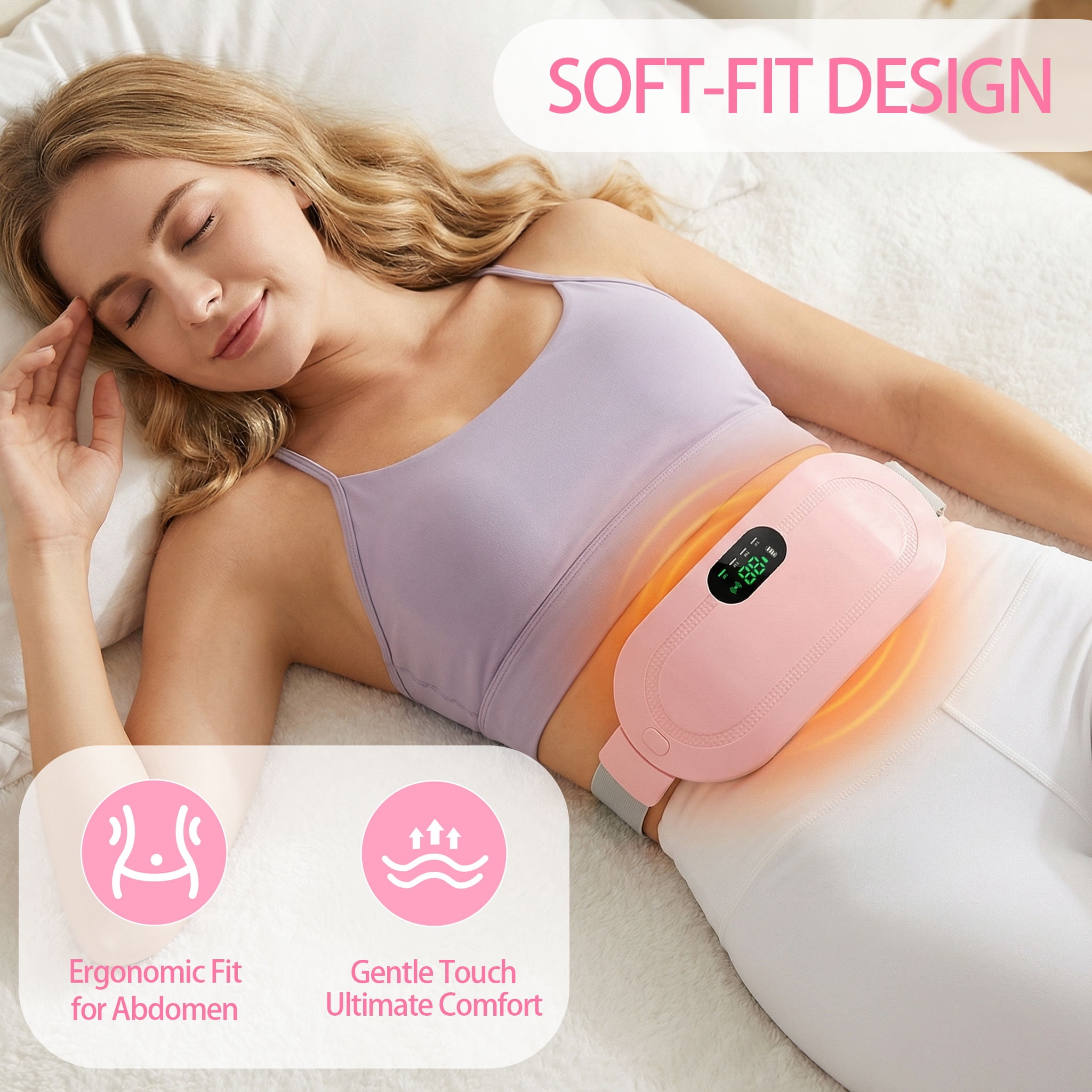 Neidga Portable Cordless Menstrual Heating Pad Belt, 4 Heat & Massage Levels, Fast Heating Belly Wrap for Period Cramps Relief