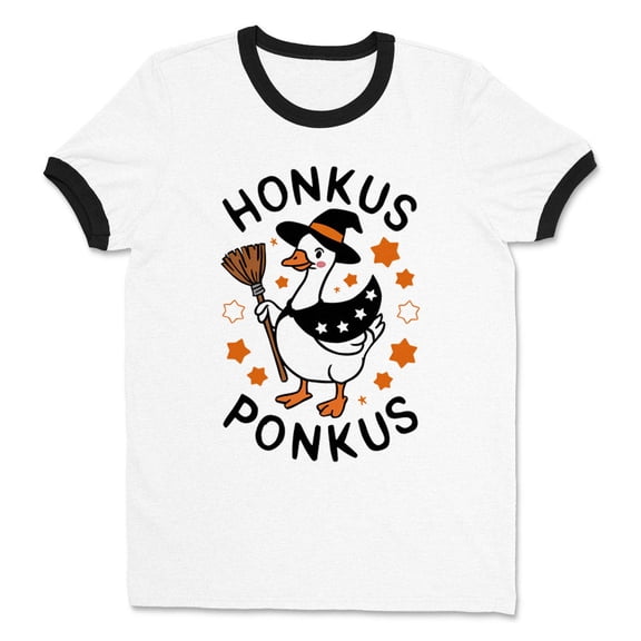 Honkus Ponkus Ringer Tee Shirt Unisex Large White/Black