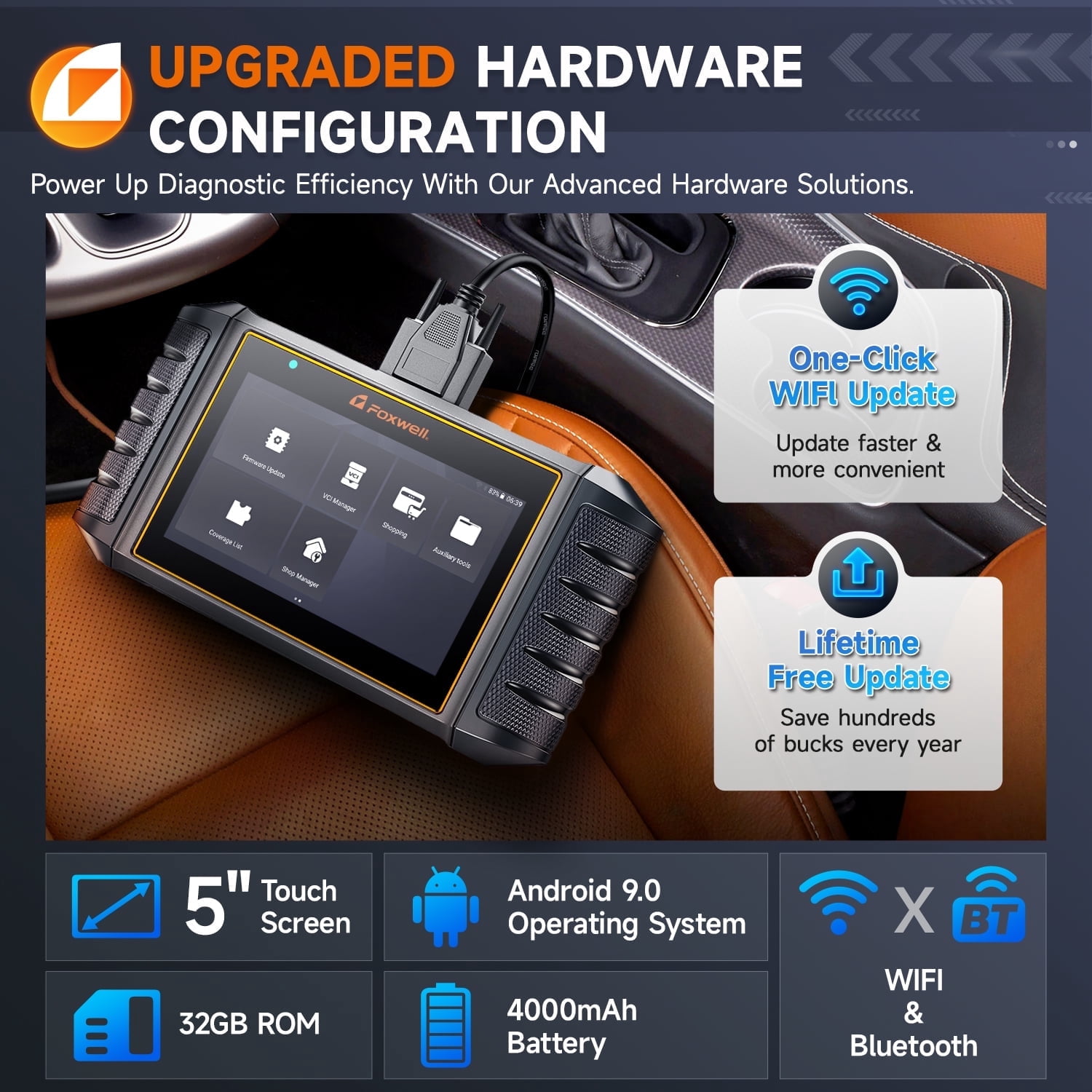 FOXWELL GT30 OBD2 Scanner Diagnostic Tool, Full System Bidirectional Diagnostic Scan Tool with 35+ Resets, ECU Co-ding, ABS/Oil Reset, Car Code Reader for All Cars, Lifetime Free Update