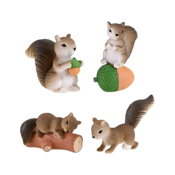 Juego de 4 mini figuras de ardillas de resina para decorar tartas. B