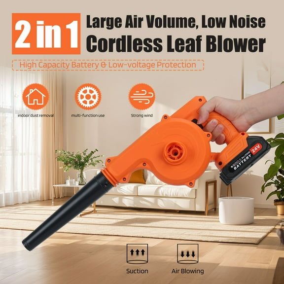 Cordless Leaf Blower - Battery Powered for Lawn & Snow (2 Batteries Included)
