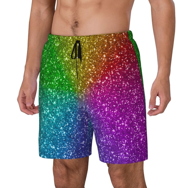 Fotbe Colorful Glitter Traje de Baño para Hombre – Shorts de Natación de Secado Rápido con Forro y Bolsillos-X-Large
