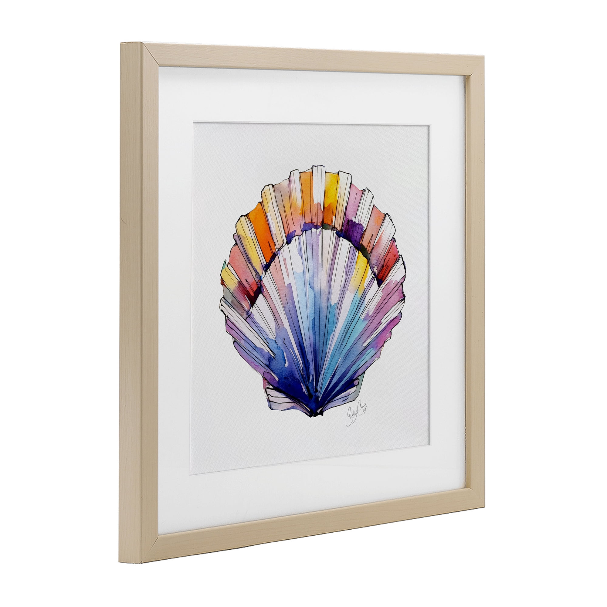 Stupell Industries Coastal Scallop Watercolor Birch Framed Print Under Glass, design by Shelly Craig
