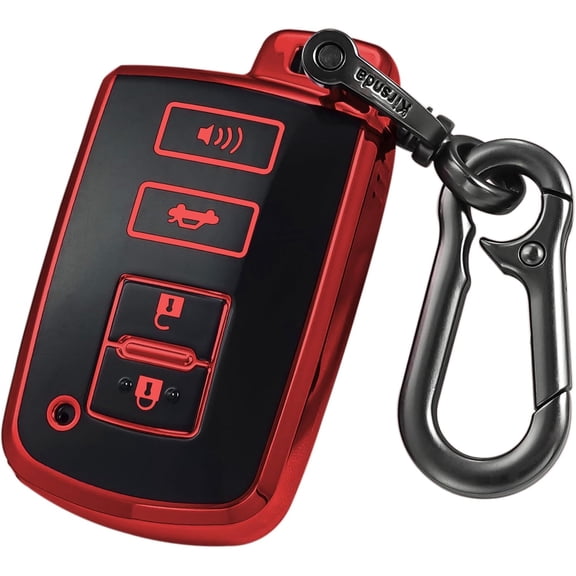 Key Fob Cover Compatible with Toyota Tundra Tacoma Sequoia 4Runner Highlander RAV4 Camry Corolla Avalon 2016-2025 4 Button Keychain Case Holder Protector,Red,case keychain