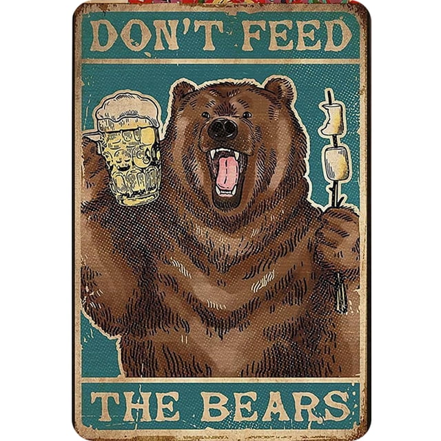 Placa Metal Vintage Oso Lanudo Drinkin Pintura Hierro Rectangular 30x40cm