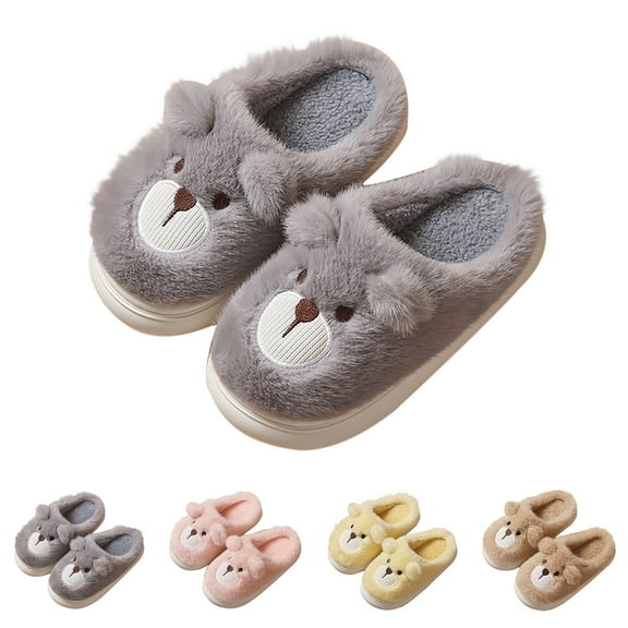 Otqutp Teen Boys Girls Plush Slippers Cute Bear Animals Fleece Lined Slipper Soft Comfort Winter Warm Non Slip House Shoes