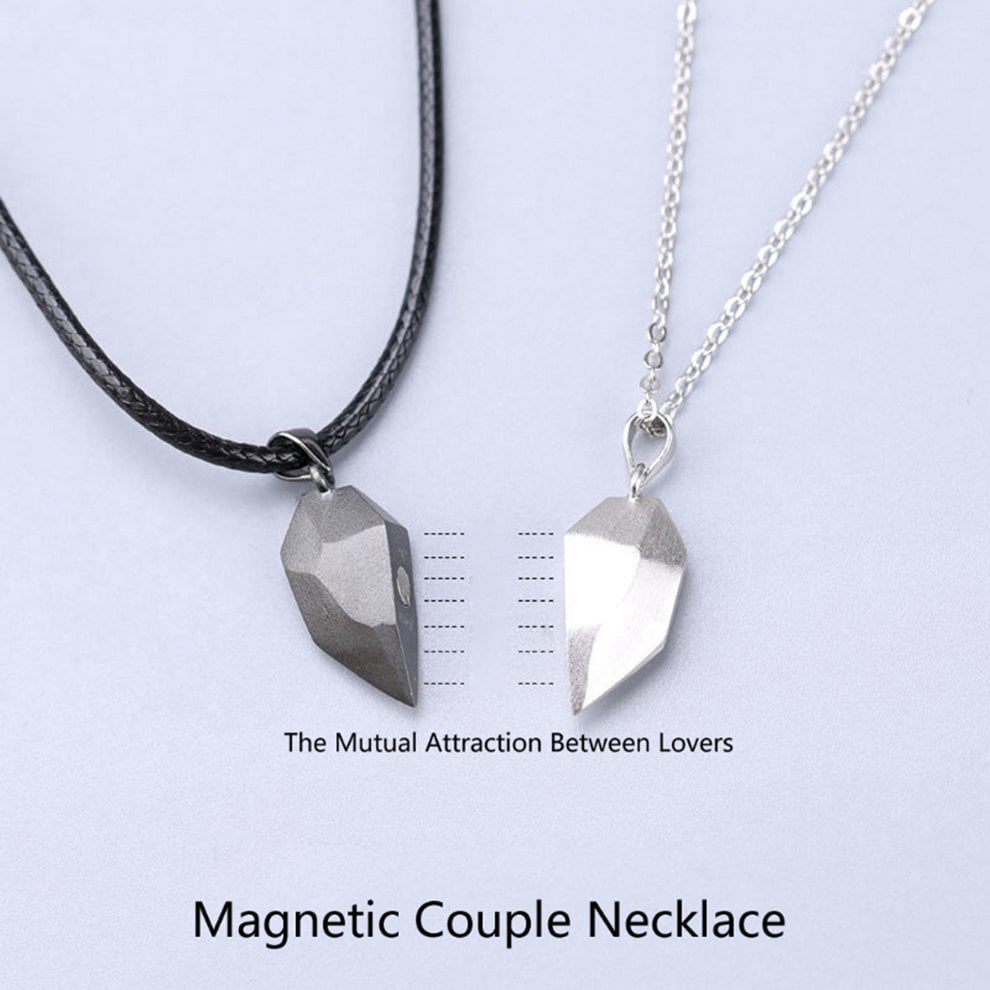 BGYVNU 2 PCs Minimalist Couple Necklace Matching Friendship Distance Attracting Faceted Wishing Stone Magnetic Necklace Fashion Jewelry Heart Pendant 