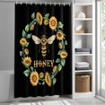 thumbnail image 6 of Honey Bee Shower Curtain, 72" x 72", Retro Sunflowers Wreath Green Leaf Black Background Waterproof Bathroom Curtain Washable Shower Curtain Set with 12 Hooks, 6 of 9