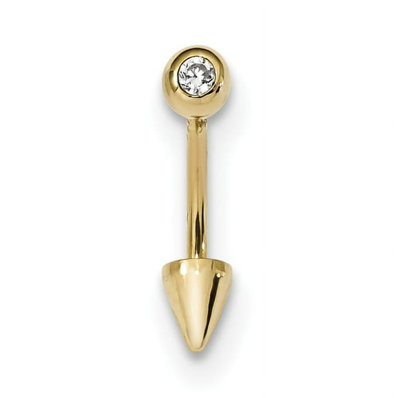 Primal Gold 14 Karat Yellow Gold Cubic Zirconia Cone Belly Ring