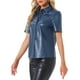 thumbnail image 4 of CAMISA DE CUERO PU INSPIRE CHIC CON BOTONES PARA MUJER, BLUSA DE MANGA CORTA CON COLLAR, CHAQUETA, TOP DE FIESTA Y CLUB, TALLA XS, AZUL, 4 of 5