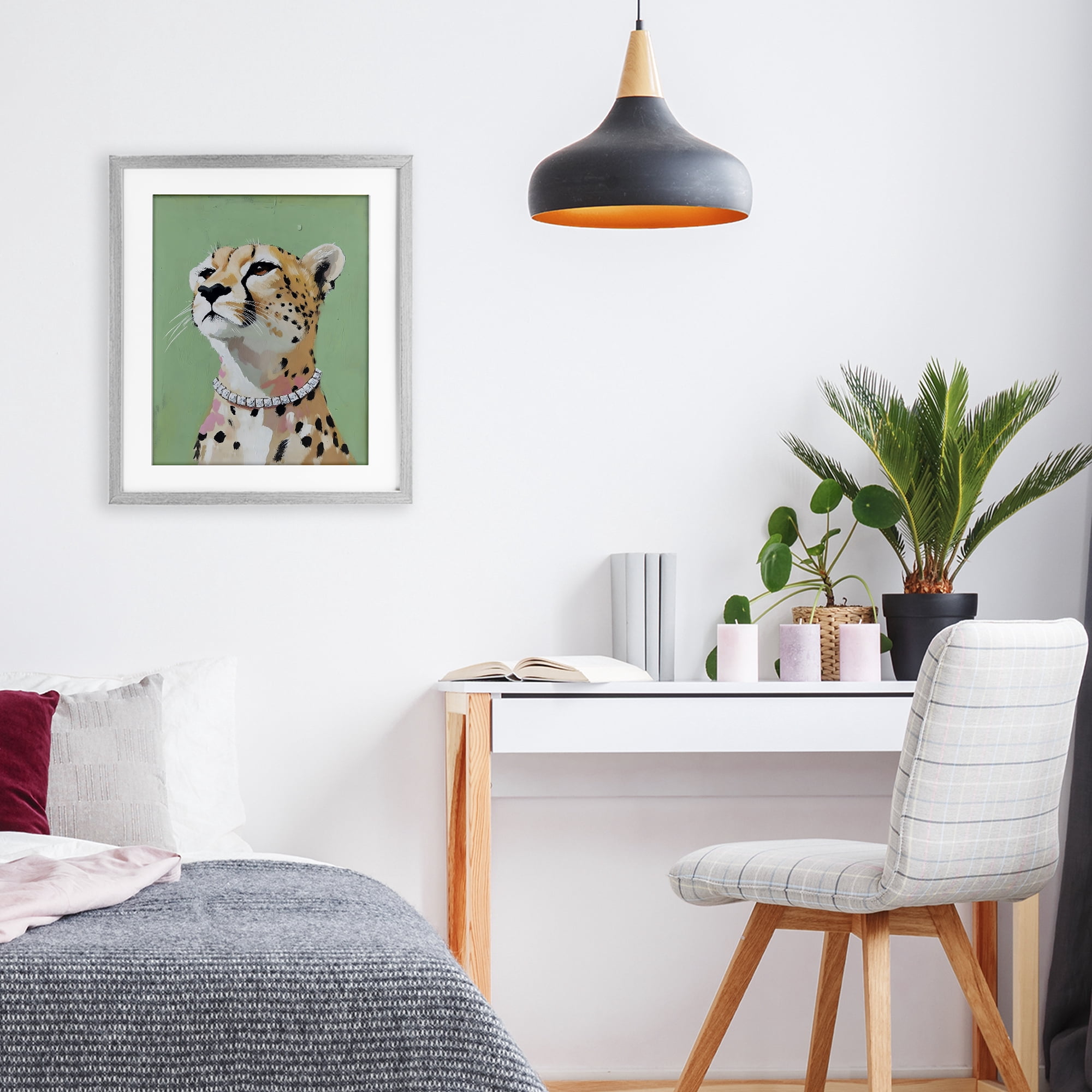 Stupell Industries Glam Cheetah with Jewels Gray Framed Print Under Glass, design by The Prints Vibe