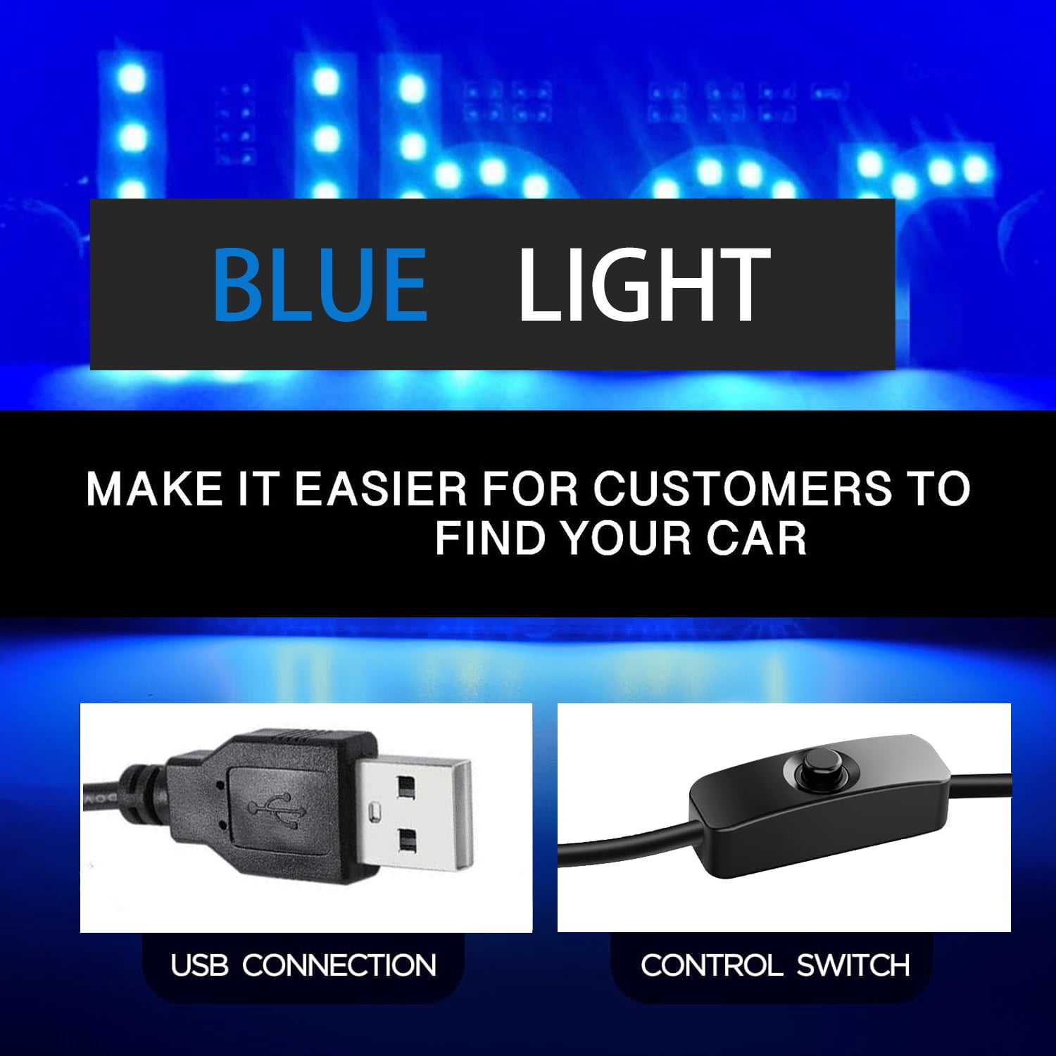 Led Light Signs for Car, Glow LED Sign Decal Stickers with Suction Cups Flashing Hook on Car Window LED Bright Lights USB Plug（Blue）