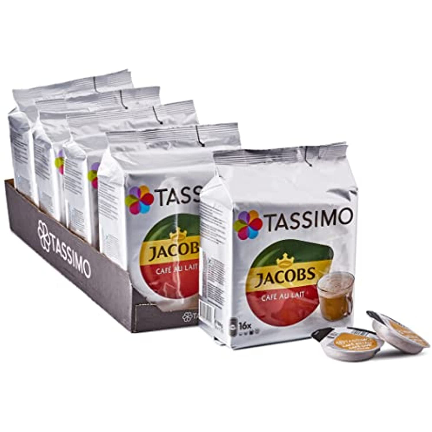 Tassimo Jacobs Café au Lait, Coffee Capsules, Milk Coffee, Roasted Ground  Coffee, 16 T-Discs / Servings