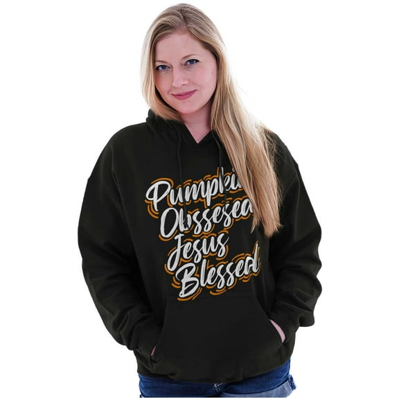 Fall Pumpkin Obsessed Jesus Blessed Women Plus Size Graphic Pullover Hoodie Brisco Brands 4X
