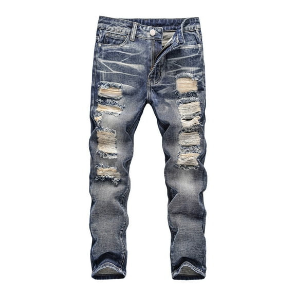 Gibobby Boy's Baggy Jeans Wide Leg Ripped Hip Hop Loose Fit Casual Denim Pants with Pockets(Light Blue,7-8 Years)