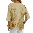 thumbnail image 4 of Womens Linen Tops 3/4 Sleeve V Neck Bohemian Blouses Casual Loose Fit Tunic Boho Shirts Floral Printed Clothes, 4 of 8