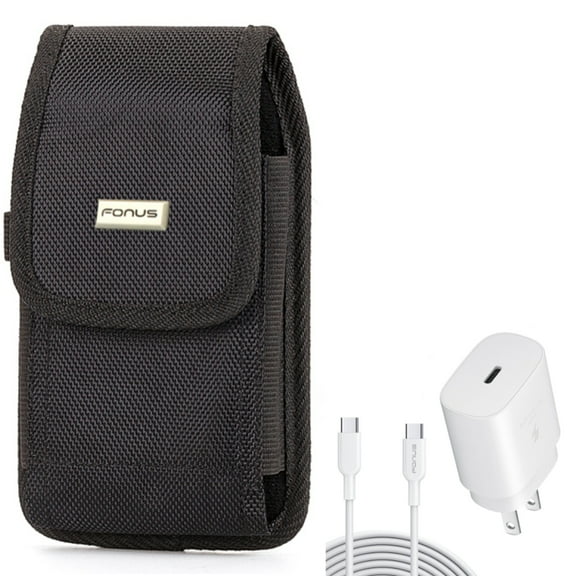 Case Belt Clip w 25W Fast Home Charger for Samsung Galaxy S22 Ultra,S21,S21 Ultra,S21 S20 Ultra,S20 Plus,Ultra Fan Edition,Fan FE 5G - Rugged Holster Canvas, PD Type-C 6ft USB-C Cable