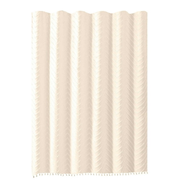 Hiroekza Boho Shower Curtain Liner Fabric Textured Cloth with Tassels Waterproof Washable for Bathroom Spa Hotel Gym 71.9x71.9in Beige