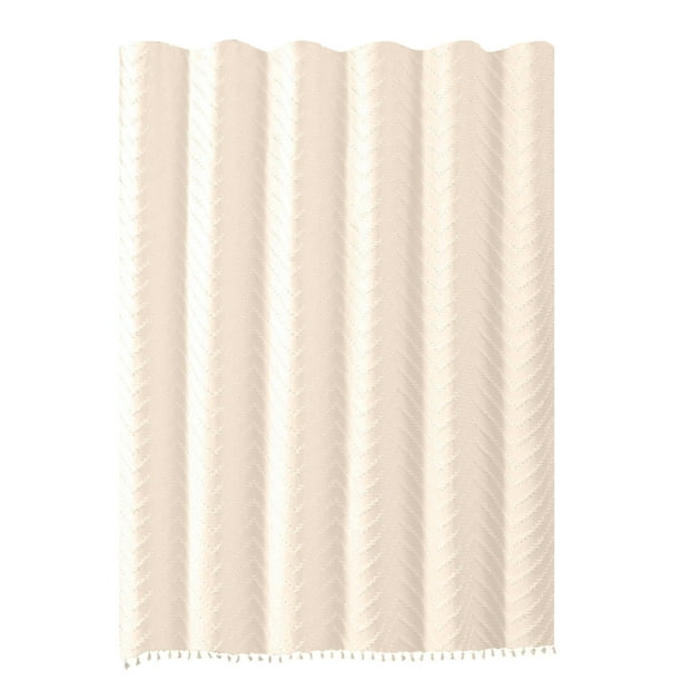 Yhmxh Decoración del baño Cortina de ducha de tela estilo bohemio con borlas, cortina de baño de tela texturizada, moderna cortina de ducha con ganchos. Gabinete de almacenamiento de baño