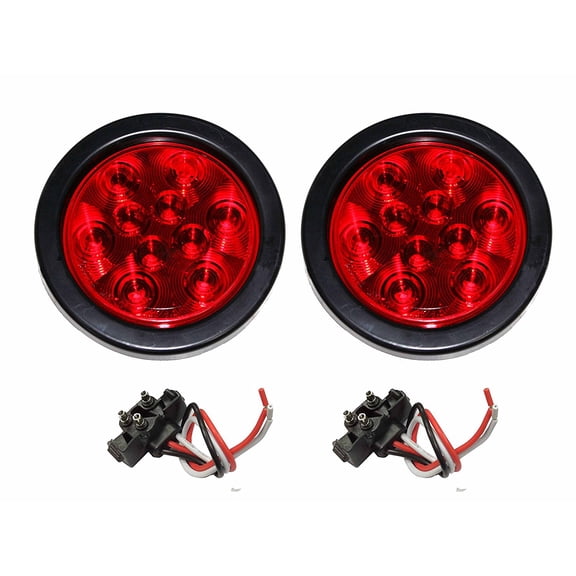 Set of 2 Red 4" Round 10 LED Trailer Light Kits - 24003