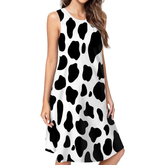 Black And White Cow Print Dress Elegant Party Dresses Evening Dresses Women Dress Sleeveless Dress Ladies Dresses