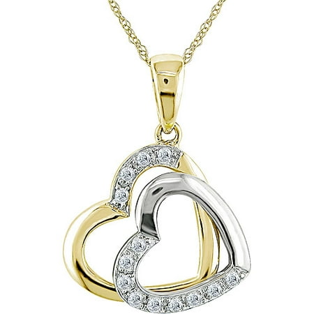 Miabella Diamond Accent 10kt Two-Tone Gold Double-Heart Pendant, 17