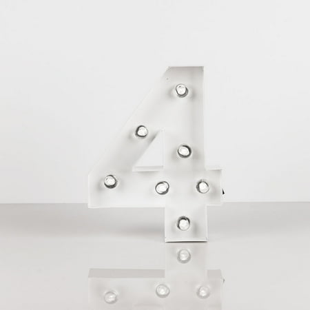 Lighted Metal Numbers Fantado White Marquee Light Number '4' LED Metal Sign (8 Inch, Battery Operated) by PaperLanternStore ()