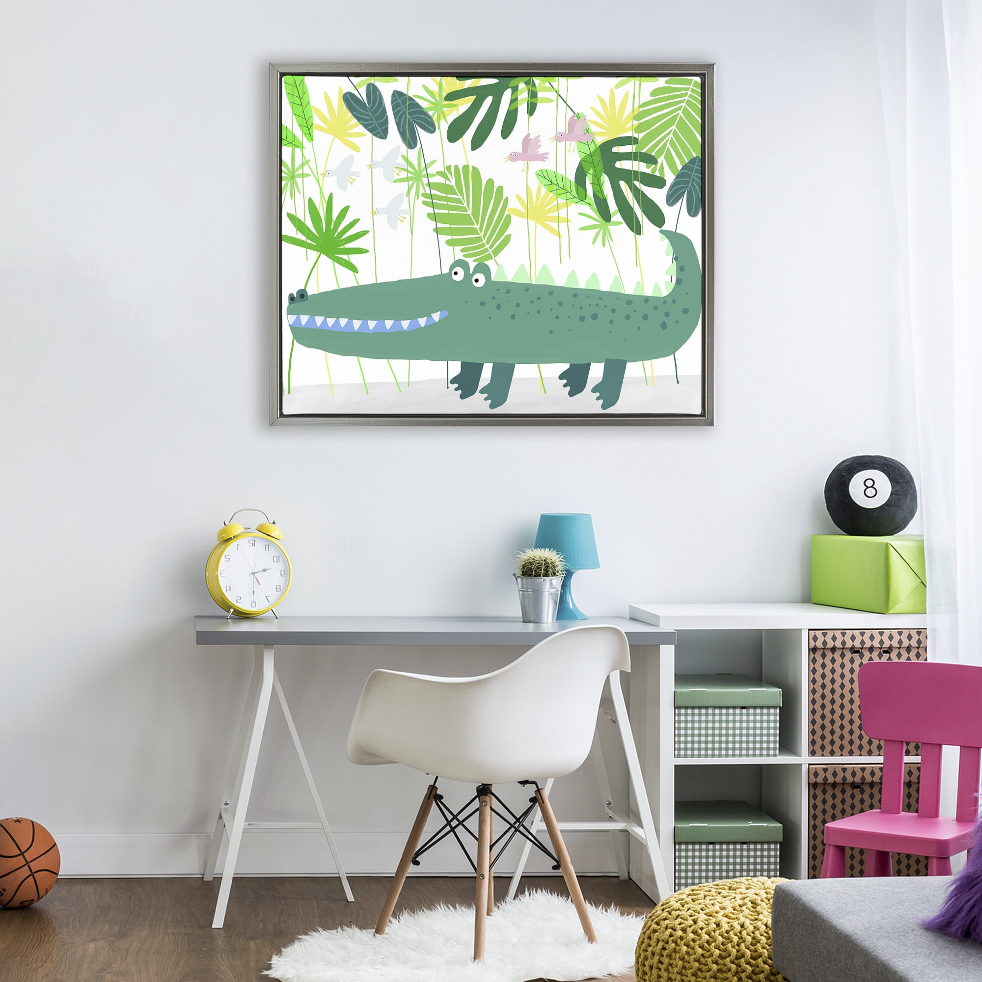 Stupell Industries Crocodile Jungle & Leaves Gray Framed Floater Canvas Wall Art, design by Carla Daly