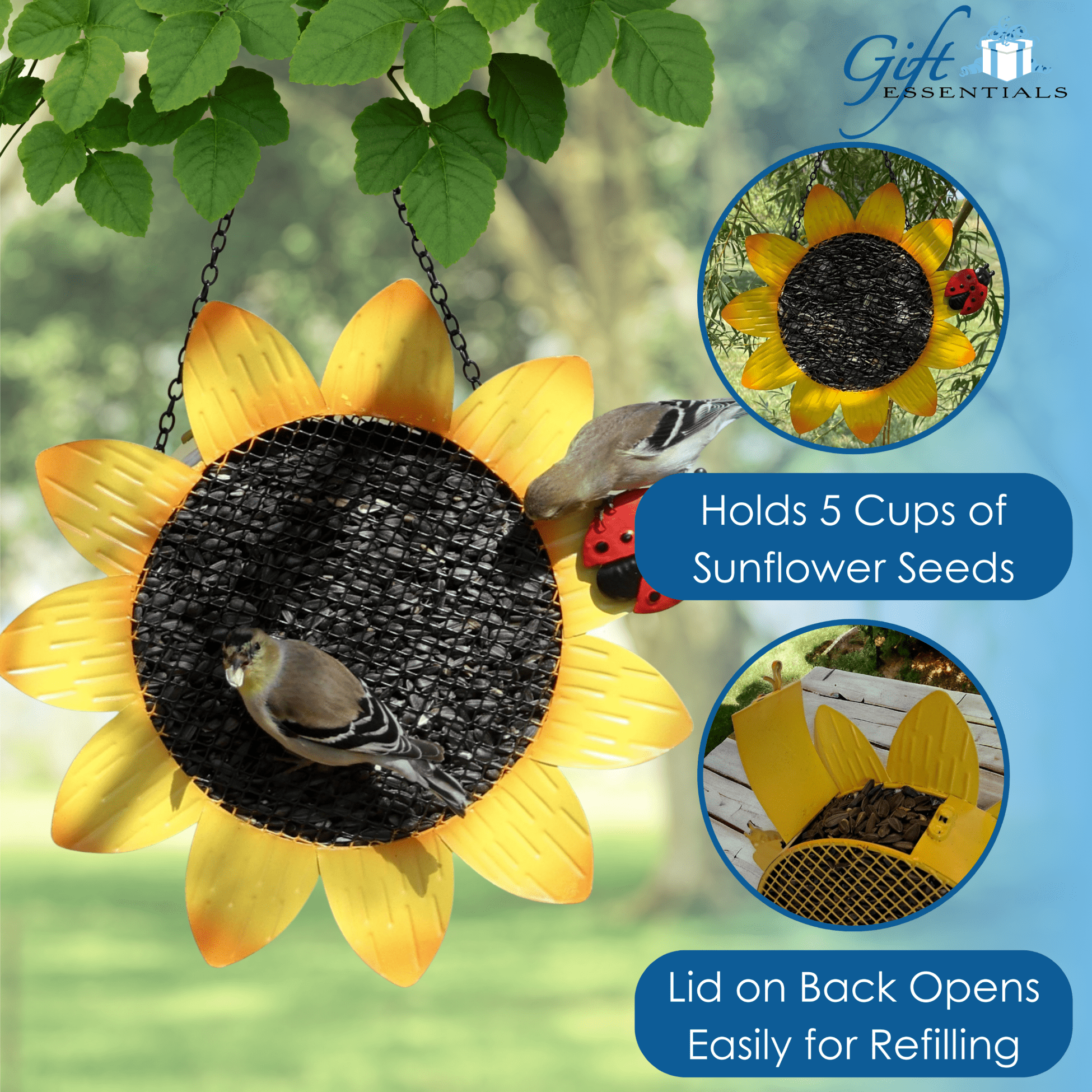 Gift Essentials Yellow Sunflower Metal Mesh Clinging Bird Seed Feeder GEF1001