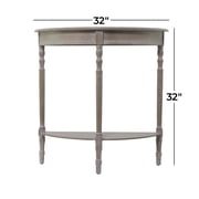 DecMode Half-Round Shape, Solid Pine Wood, Classic and Traditional Console Table, 32W x 12L x 32H, Light Brown with Whitewash/Neutral Finish