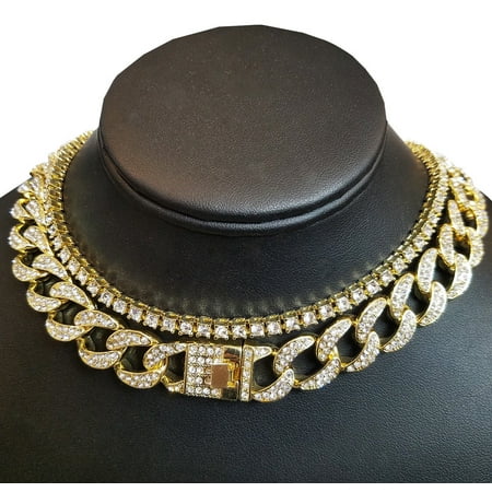 Set Tennis Necklace - Hip Hop Lil Uzi Vert Iced out Miami Cuban & 1 Row Tennis Chain 18