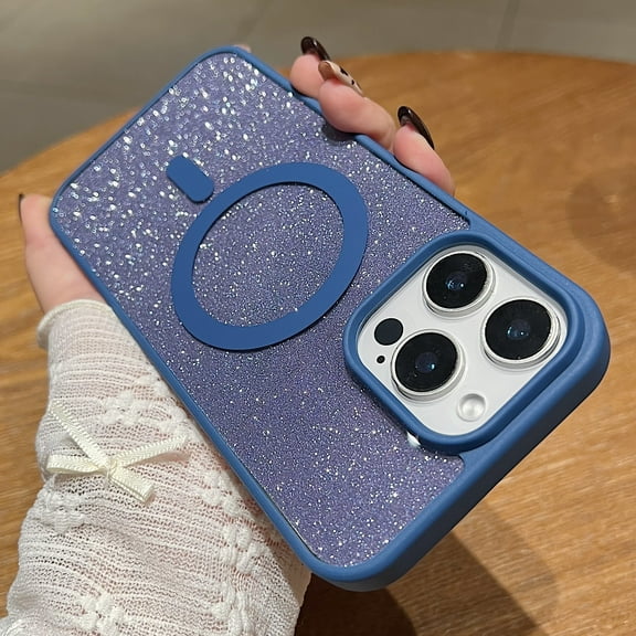 Clear Case with Glitter Paper for Apple iPhone 16 Pro Max, Compatible with Magsafe Anti-Yellow Hybrid Protection Shockproof Bumper Stylish Phone Case for iPhone 16 Pro Max, Darkblue