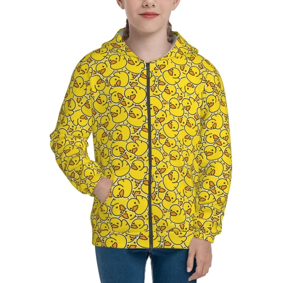 Naloa Ducky Cartoon Animal Yellow Teenage Zipper Hoodie, Long Sleeve Zip Up Hoodies Casual Jackets Tops for 7-12 Years-Small