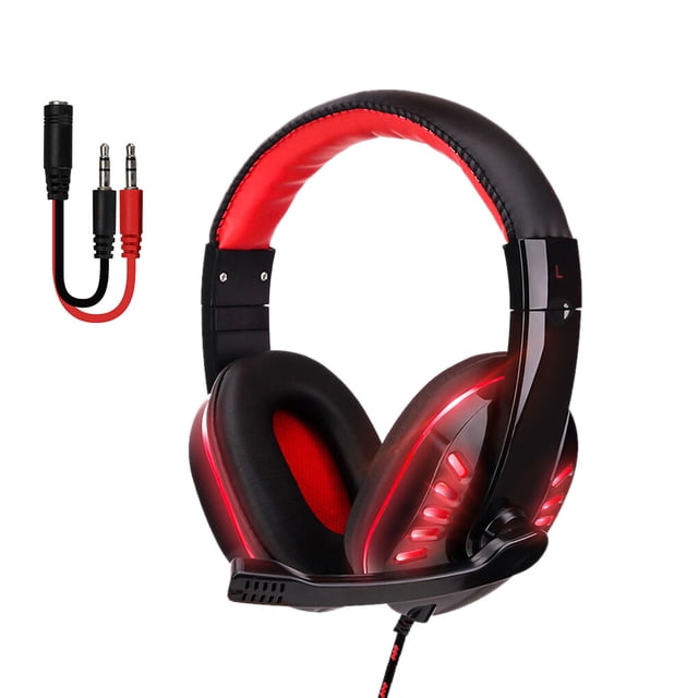 Sidaley 2020 nuevos auriculares de Gamer con luz Led para ordenador, auriculares para juegos PS4, auriculares estéreo con graves ajustables, auriculares Cables de audio/vídeo negro rojo