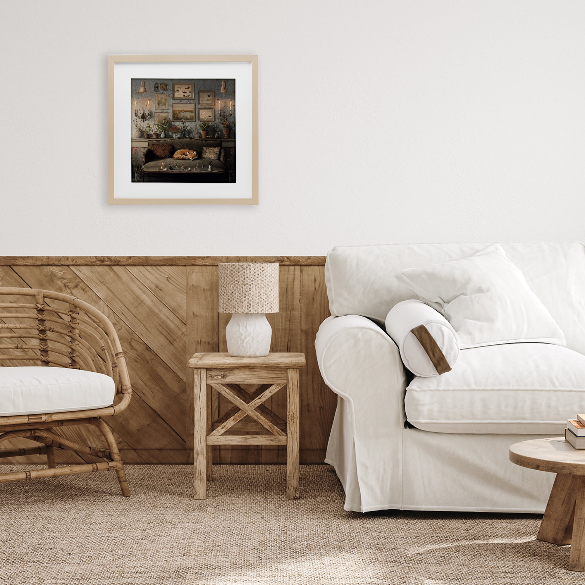 Stupell Industries Fox on Antique Sofa Birch Framed Print Under Glass, design by The Wands Want