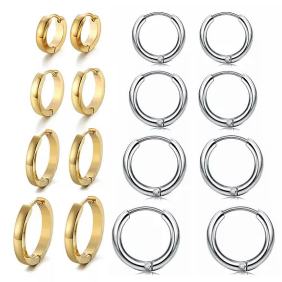 QQTDFG 8Pair Hoop Earrings for Women Men Stainless Steel Cartilage Huggie Ear Set Gift-Silver Gold 1