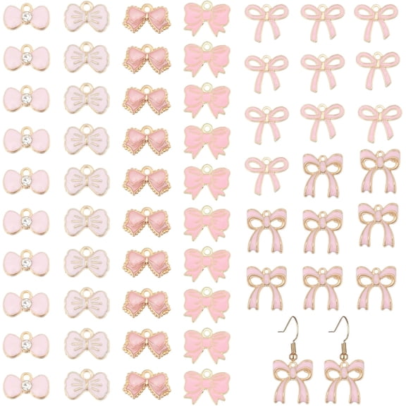 60 Pcs 6 Styles Enamel Bowknot Charms Bowknot Alloy Pendants Pink Charms Bulk Cute Accessories DIY