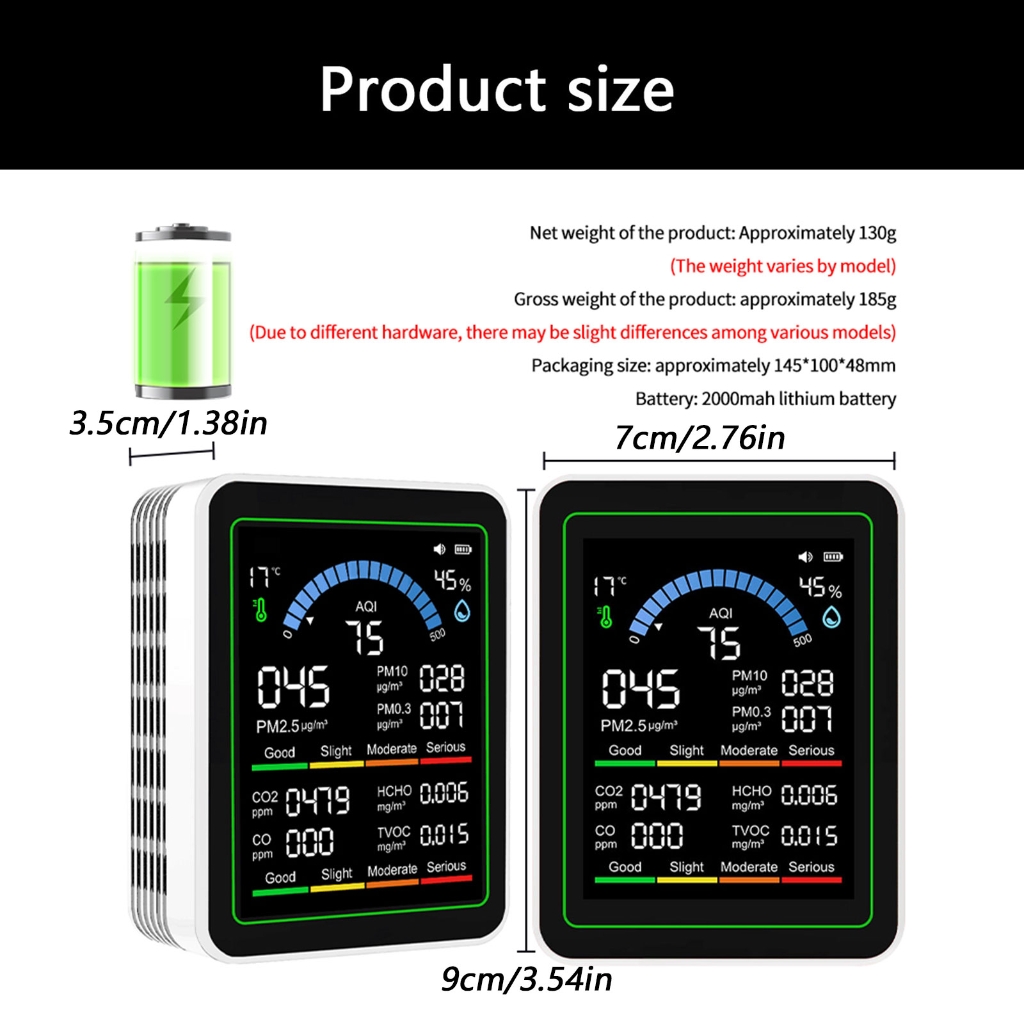 Air Quality Meter PM1.0 PM2.5 PM10 CO2 TVOC HCHO Temperature and Humidity