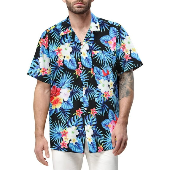 HIMIWAY 2023 Summer Trendy Clearance Mens Shirts Hawaiian Shirt For Men, Men's Vintage Button Down Bowling Shirts Short Sleeve Summer Beach Shirt Navy XXL